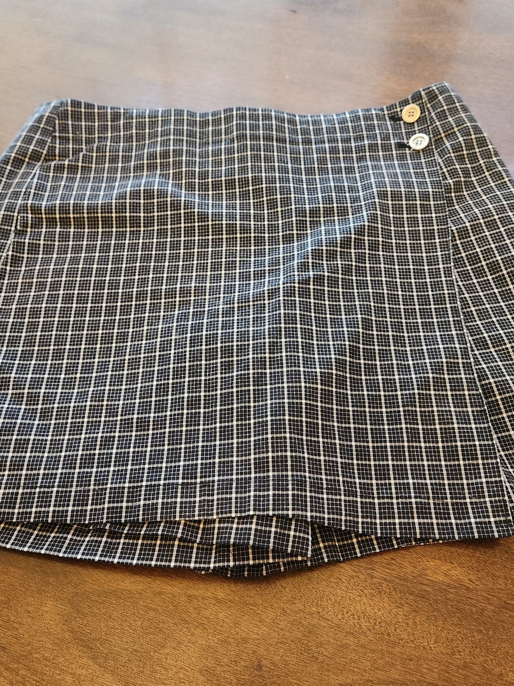 Jones New York Black and White Plaid Mini Skort with Side Buttons
